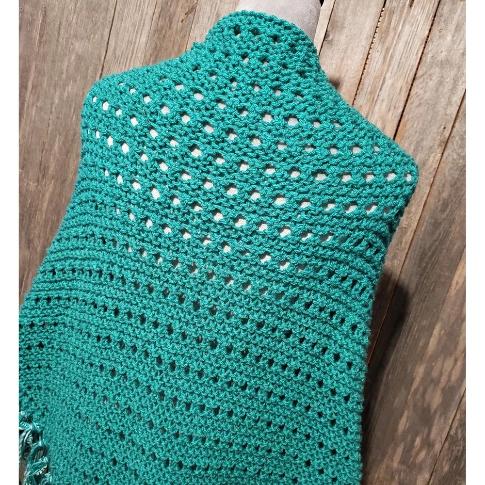 NEW Jade‎ Green Shawl Scarf Wrap Boho Eyelet Hand Knit Coastal Coquette Fairy
